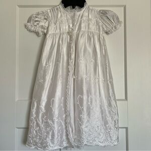 Vintage Toddler Baptism White Satin Dress Gown with Lace Detailing